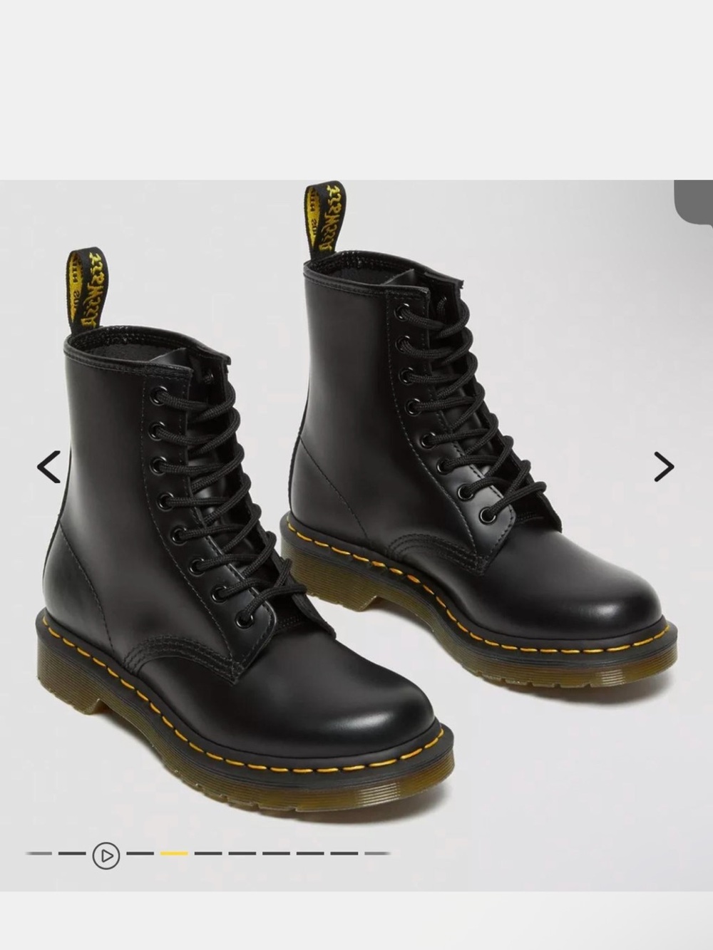 Dr. Martens Black Leather 8-Eye Lace-Up Boots with Yellow Stitching